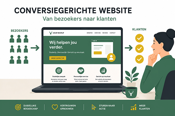 Een illustratie waarop een conversiegerichte website schets te zien is