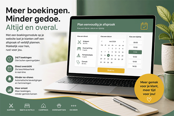 Afbeelding van een laptop waarop een boekingssysteem te zien is