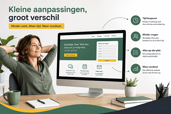 Een ondernemer met een aangepaste website zodat ze veel tijd over heeft