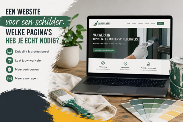 Een laptop met de website van een schilder erop