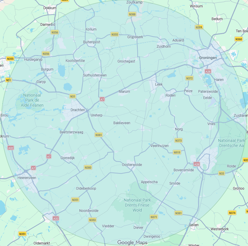 Een kaart met het werkgebied van Graphicdeer