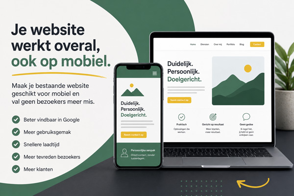 een laptop en mobiel naast tekst over waarom een mobiele website zo belangrijk is