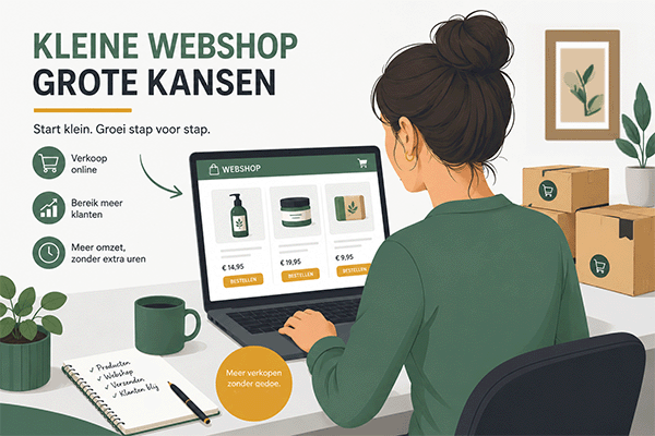 Ondernemer achter een laptop met haar webshop