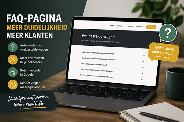 Een laptop met een FAQ pagina